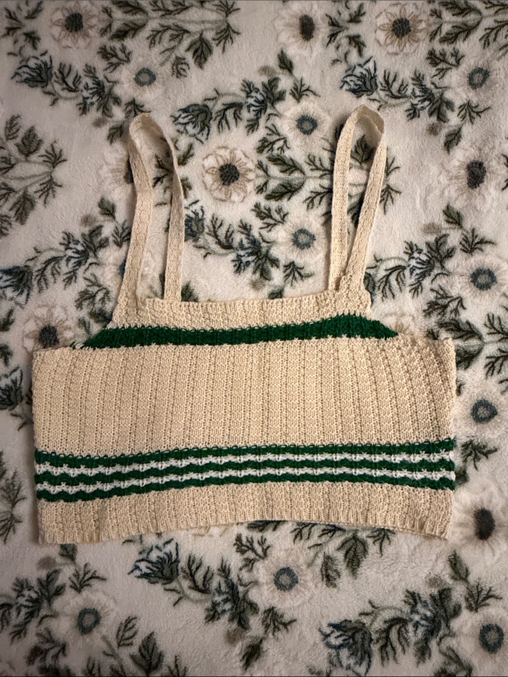 SHEIN Cream Knit Crop Top with Green Stripes